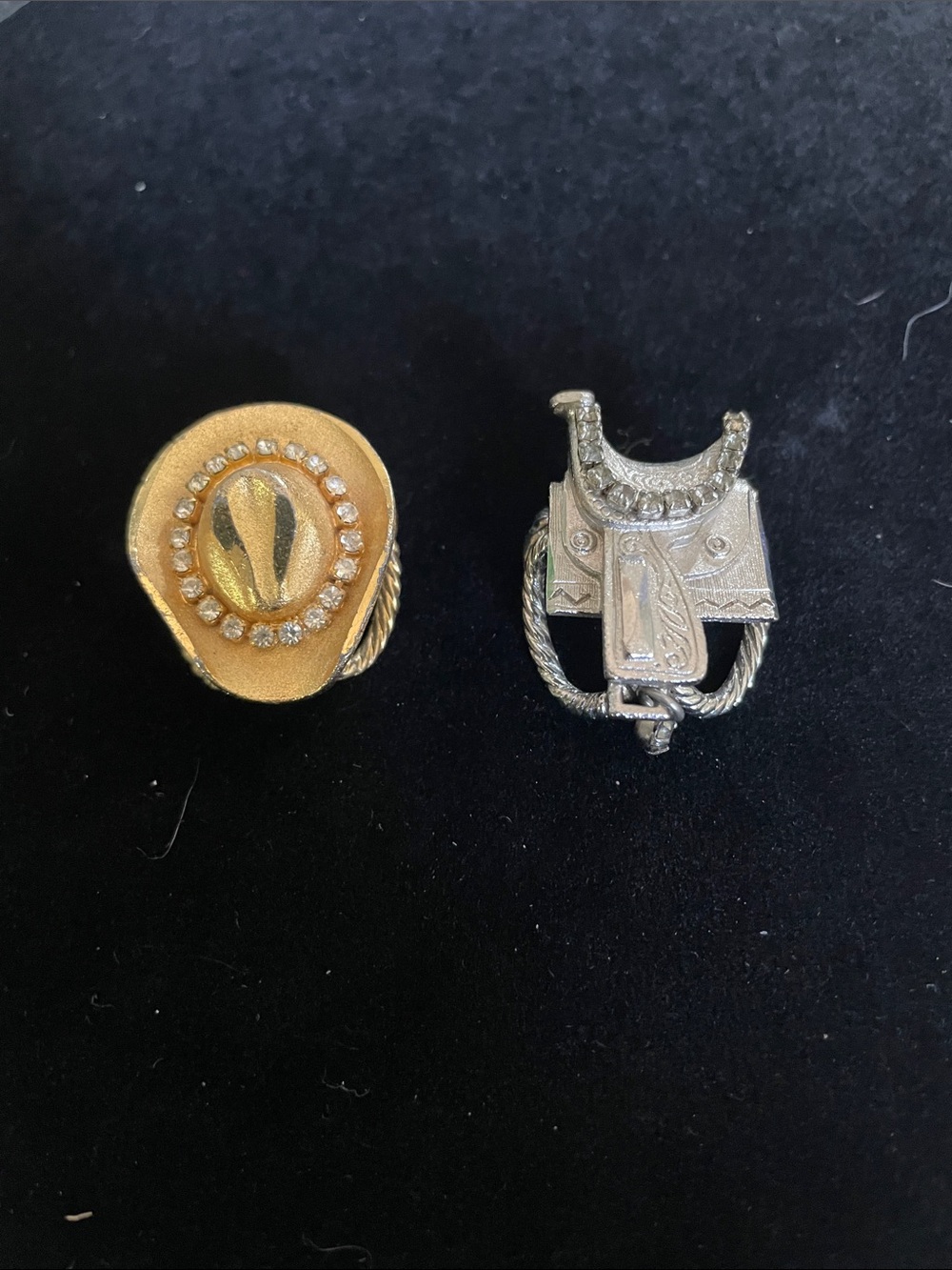 Gold and Silver Western Hat&Saddle Scarf Slider. Rhinestone. eBay:$35 8/21/6.